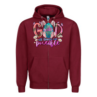 Burgundy with god all things are possible Zipper Hoodie - RacoonDesign