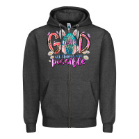 Charcoal Heather with god all things are possible Zipper Hoodie - RacoonDesign