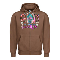 Chestnut with god all things are possible Zipper Hoodie - RacoonDesign