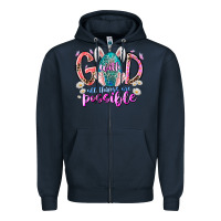 Navy with god all things are possible Zipper Hoodie - RacoonDesign