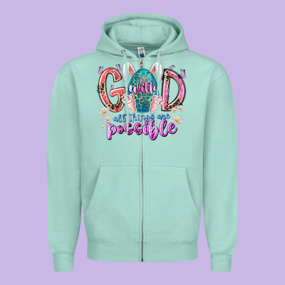 With God All Things Are Possible Zipper Hoodie Designed By Racoondesign