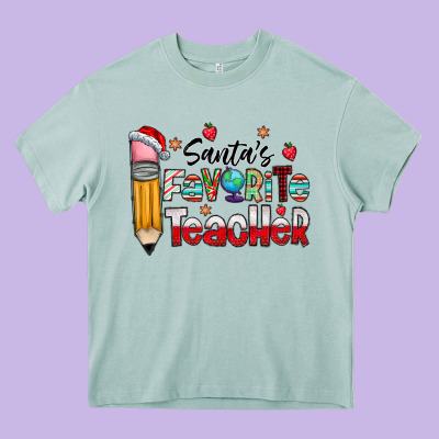 Santa Favorite Teacher Heavy Core Tee Designed By Cowhidedigitalart