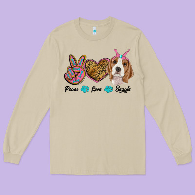 Peace Love Beagle Long Sleeve Tee Designed By Ranaportraitstore