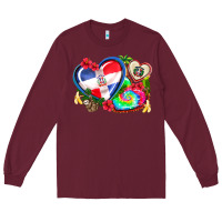 Burgundy western leopard  dominican republic  hearts Long Sleeve Tee - AdoDesignShop