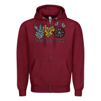 Burgundy peace love racing Zipper Hoodie - CowhideDigitalArt