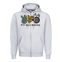 Heather Grey peace love racing Zipper Hoodie - CowhideDigitalArt