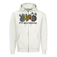 Oatmeal Heather peace love racing Zipper Hoodie - CowhideDigitalArt