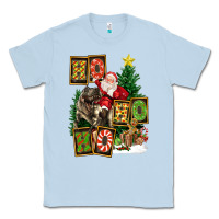 Dusty Blue Christmas Trex Ho Ho Ho Santa Classic Tee - FaDigitalArtStudio