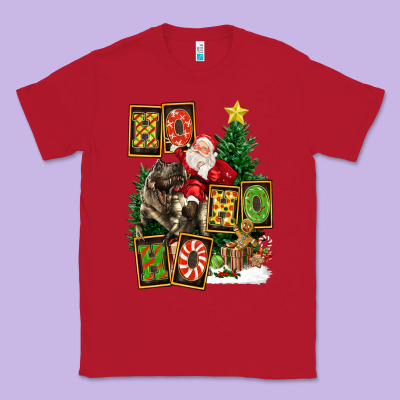 Christmas Trex Ho Ho Ho Santa Classic Tee Designed By Fadigitalartstudio