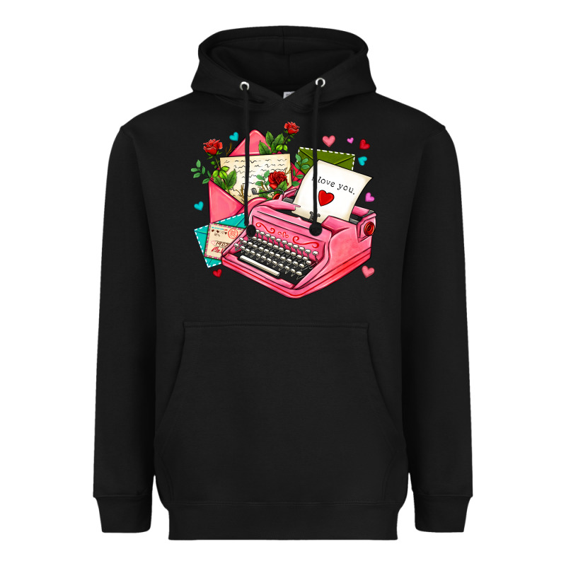 Pink Typewriter And Letters Heavyweight Hoodie by AdoDesignShop | Teevron