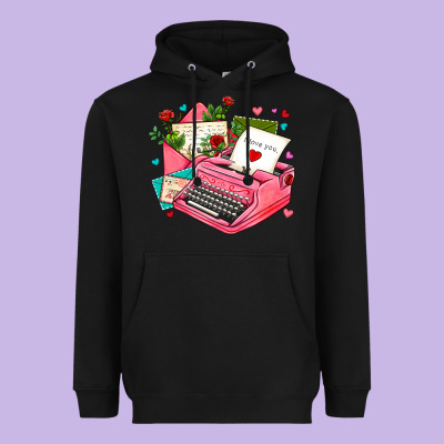 Pink Typewriter And Letters Heavyweight Hoodie Designed By Adodesignshop