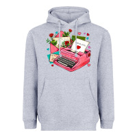 Heather Grey pink typewriter and letters Heavyweight Hoodie - AdoDesignShop