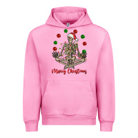 Fuchsia Pink Merry Christmas skeleton Urban Hoodie - NancyCooperArtShop