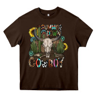 Chocolate Brown summer down cowboy Heavy Core Tee - CowhideDigitalArt
