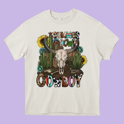 Summer Down Cowboy Heavy Core Tee Designed By Cowhidedigitalart