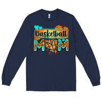 Navy basketball mom with leopard Long Sleeve Tee - Zillion Design Studio