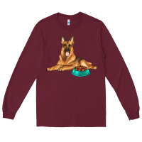 Burgundy german shepherd with food bowl Long Sleeve Tee - texasbilliewilder