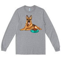 Heather Grey german shepherd with food bowl Long Sleeve Tee - texasbilliewilder