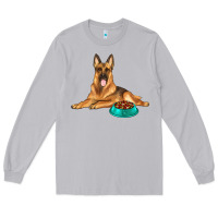 Moon Dust german shepherd with food bowl Long Sleeve Tee - texasbilliewilder
