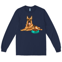 Navy german shepherd with food bowl Long Sleeve Tee - texasbilliewilder