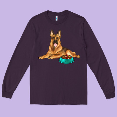 German Shepherd With Food Bowl Long Sleeve Tee Designed By Texasbilliewilder