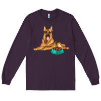 Plum german shepherd with food bowl Long Sleeve Tee - texasbilliewilder