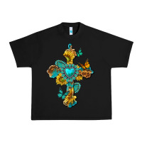 Black western cross with gemstone and sunflowers Urban Heavy Tee - texasbilliewilder