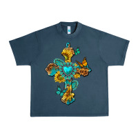 Midnight Navy western cross with gemstone and sunflowers Urban Heavy Tee - texasbilliewilder