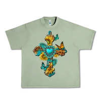 Oil Green western cross with gemstone and sunflowers Urban Heavy Tee - texasbilliewilder