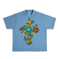 Pebble Blue western cross with gemstone and sunflowers Urban Heavy Tee - texasbilliewilder