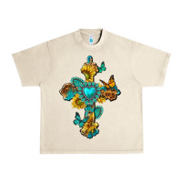Sandshell western cross with gemstone and sunflowers Urban Heavy Tee - texasbilliewilder