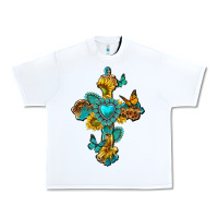 Western Cross With Gemstone And Sunflowers Urban Heavy Tee | Teevron