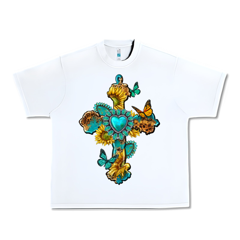 Western Cross With Gemstone And Sunflowers Urban Heavy Tee by texasbilliewilder | Teevron