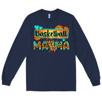 Navy basketball mama with leopard Long Sleeve Tee - Zillion Design Studio