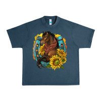 Midnight Navy western horse with horseshoe Urban Heavy Tee - texasbilliewilder