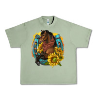 Oil Green western horse with horseshoe Urban Heavy Tee - texasbilliewilder