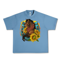 Pebble Blue western horse with horseshoe Urban Heavy Tee - texasbilliewilder