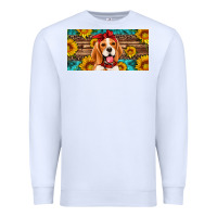 White beagle with sunflowers license plate Premium Sweatshirt - Artiststas