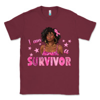 Burgundy I Am a Survivor Breast Cancer with Afro Woman Classic Tee - texasbilliewilder
