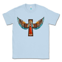 Dusty Blue our lady of guadalupe cross with wings Classic Tee - BarkalooDesign