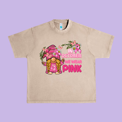 In October We Wear Pink Gnome Urban Heavy Tee Designed By Barkaloodesign