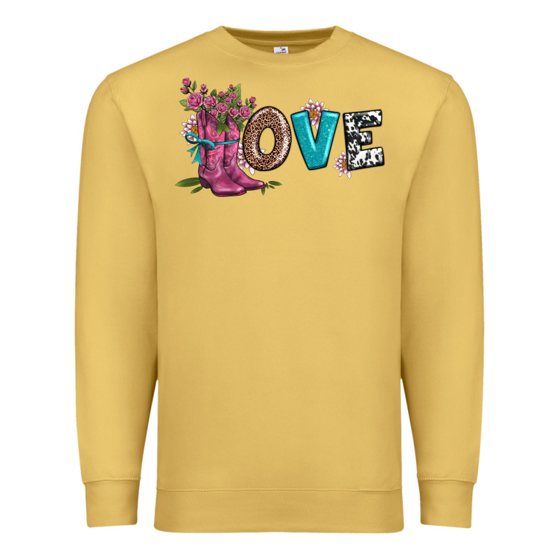 Valentines Day Love And Boots Premium Sweatshirt by AdoDesignShop | Teevron