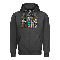 Charcoal Heather raised on sweet and tea jesus Zipper Hoodie - CowhideDigitalArt