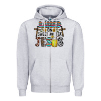 Heather Grey raised on sweet and tea jesus Zipper Hoodie - CowhideDigitalArt