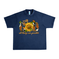 Navy With god all things are possible with sunflower Urban Heavy Tee - texasbilliewilder