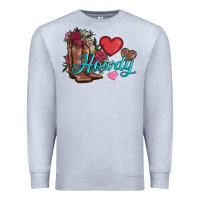 Heather Grey valentines day howdy and boots Premium Sweatshirt - AdoDesignShop