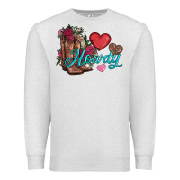 Oatmeal Heather valentines day howdy and boots Premium Sweatshirt - AdoDesignShop