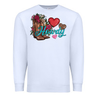 White valentines day howdy and boots Premium Sweatshirt - AdoDesignShop