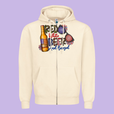 Red White Beer And Boozed Zipper Hoodie Designed By Cowhidedigitalart
