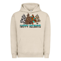 Pigment French Oak Happy Holidays Trees Urban Hoodie - MaliasSmallBusiness